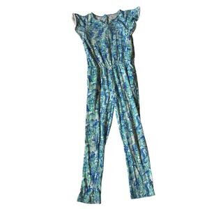 Lilly Pulitzer Girls Blue Floral Large Cotton Jumpsuit